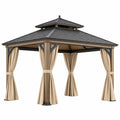 Gartenpavillon 300 x 300 x 300 cm Holz Metall Braun Schwarz mit Vorhängen für Terrasse