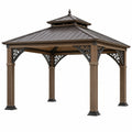 Gartenpavillon 300 x 300 x 320 cm aus Metall Braun Schwarz mit Doppeldach