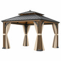 Gartenpavillon 300 x 300 x 290 cm aus Metall und Polyester in Schwarz/Braun/Beige mit Vorhängen