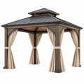 Gartenpavillon 300 x 300 x 300 cm Metall in Anthrazit Braun Beige mit Vorhängen