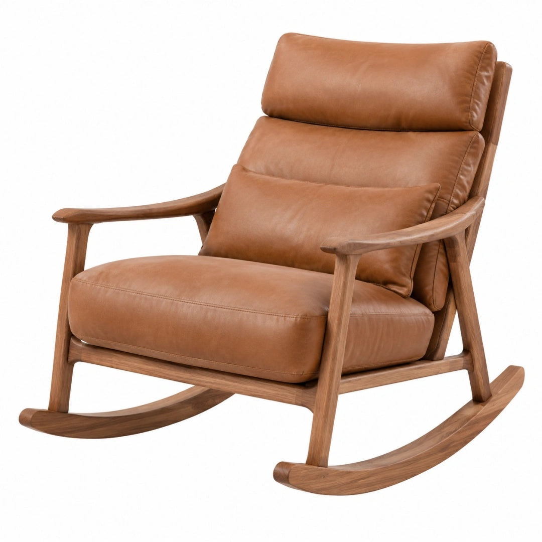 Schaukelstuhl 95 x 75 x 100 cm braune Lederoptik Holzgestell Mid Century Stil