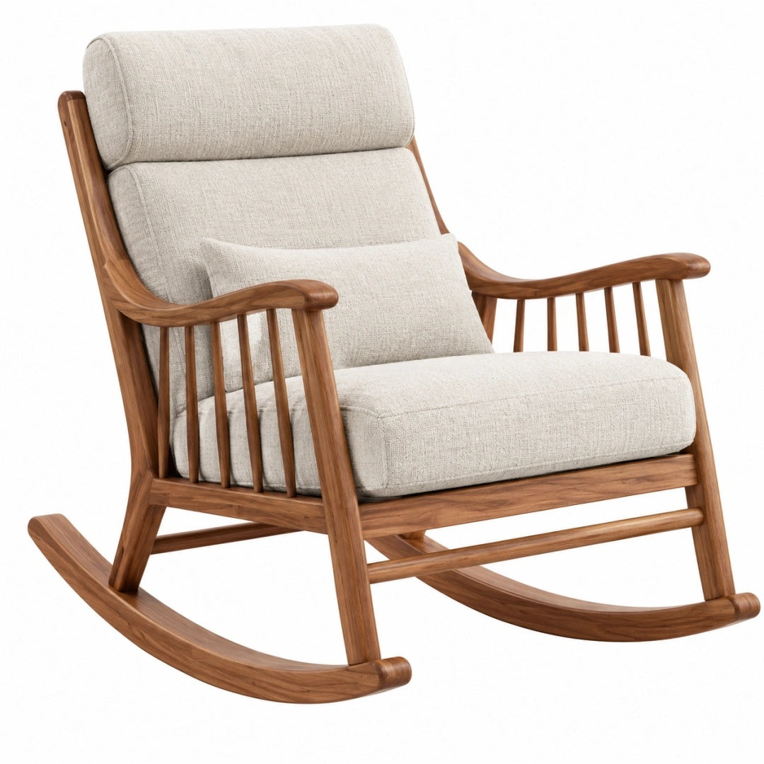 Schaukelstuhl 100 x 72 x 92 cm aus Holz Braun Beige mit Textilbezug im skandinavischen Stil