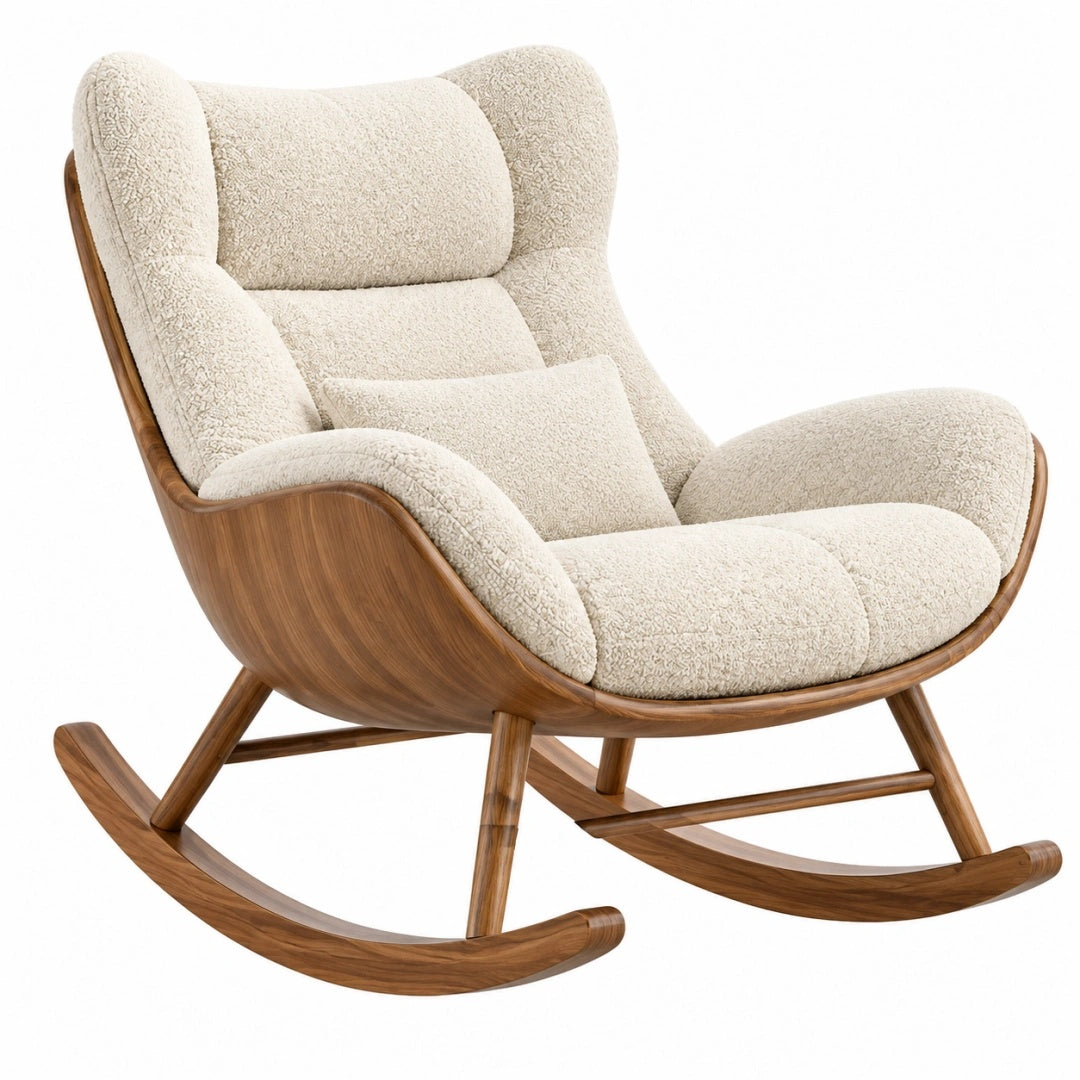 Schaukelstuhl 78 x 95 x 105 cm Creme Holz Bouclé Wohnzimmer