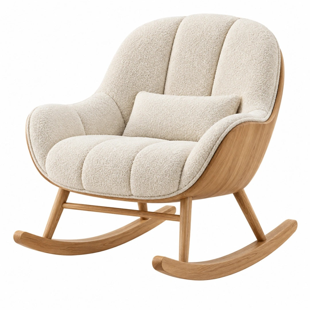 Schaukelstuhl 78 x 95 x 100 cm in Creme mit Bouclébezug und Holzgestell