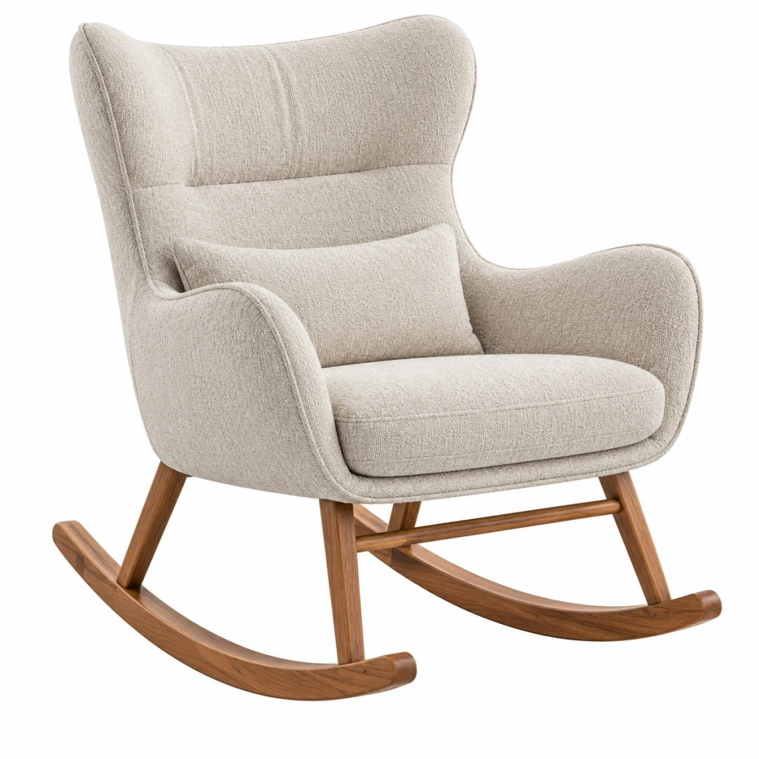 Schaukelstuhl 92 x 78 x 102 cm mit Textilbezug in Beige und Holzgestell im skandinavischen Stil