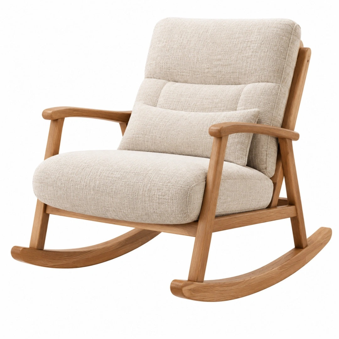 Schaukelstuhl 100 x 70 x 95 cm Holz Beige gepolstert mit Armlehnen