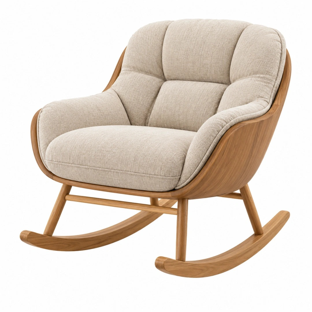 Schaukelstuhl 78 x 92 x 100 cm mit Textilbezug Beige Holzgestell im nordischen Stil