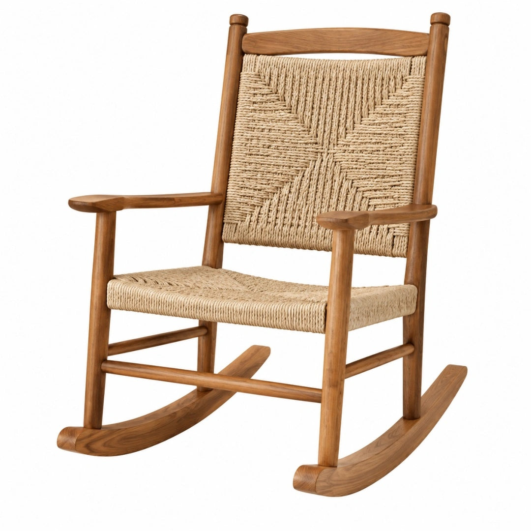Schaukelstuhl 65 x 95 x 105 cm Holz Naturfaser Beige Braun mit Armlehnen