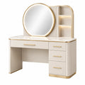 Schminktisch 120 x 45 x 150 cm aus MDF in Elfenbein und Gold mit Spiegel Schubladen und Ablagen