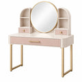 Schminktisch 100 x 40 x 140 cm in Creme Rosa mit Spiegel Schubladen und Metallgestell