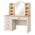 Schminktisch 120 cm 45 cm 160 cm aus Holzwerkstoff in Weiß Hellbraun mit Spiegel Beleuchtung und Schubladen