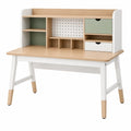 Kinderschreibtisch 100 cm Holz Weiß Natur mit Stauraum und Lochwand