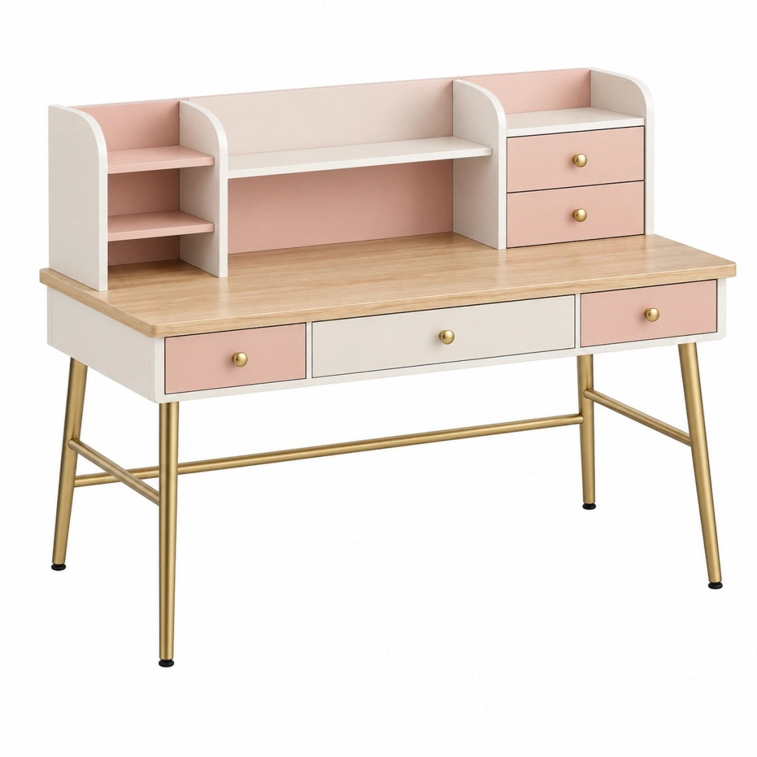 Schreibtisch 120 x 60 x 120 cm Holzwerkstoff Rosa Weiß mit Schubladen im skandinavischen Stil