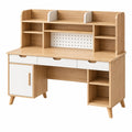 Schreibtisch 120 x 60 x 150 cm Holzwerkstoff Eiche/Weiß mit Aufsatz und Stauraum