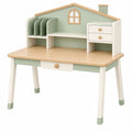 Kinderschreibtisch 80 x 50 x 100 cm aus Holzwerkstoff in Weiß Salbeigrün und Naturholz - mit Hausaufsatz Schubladen und Ablagen