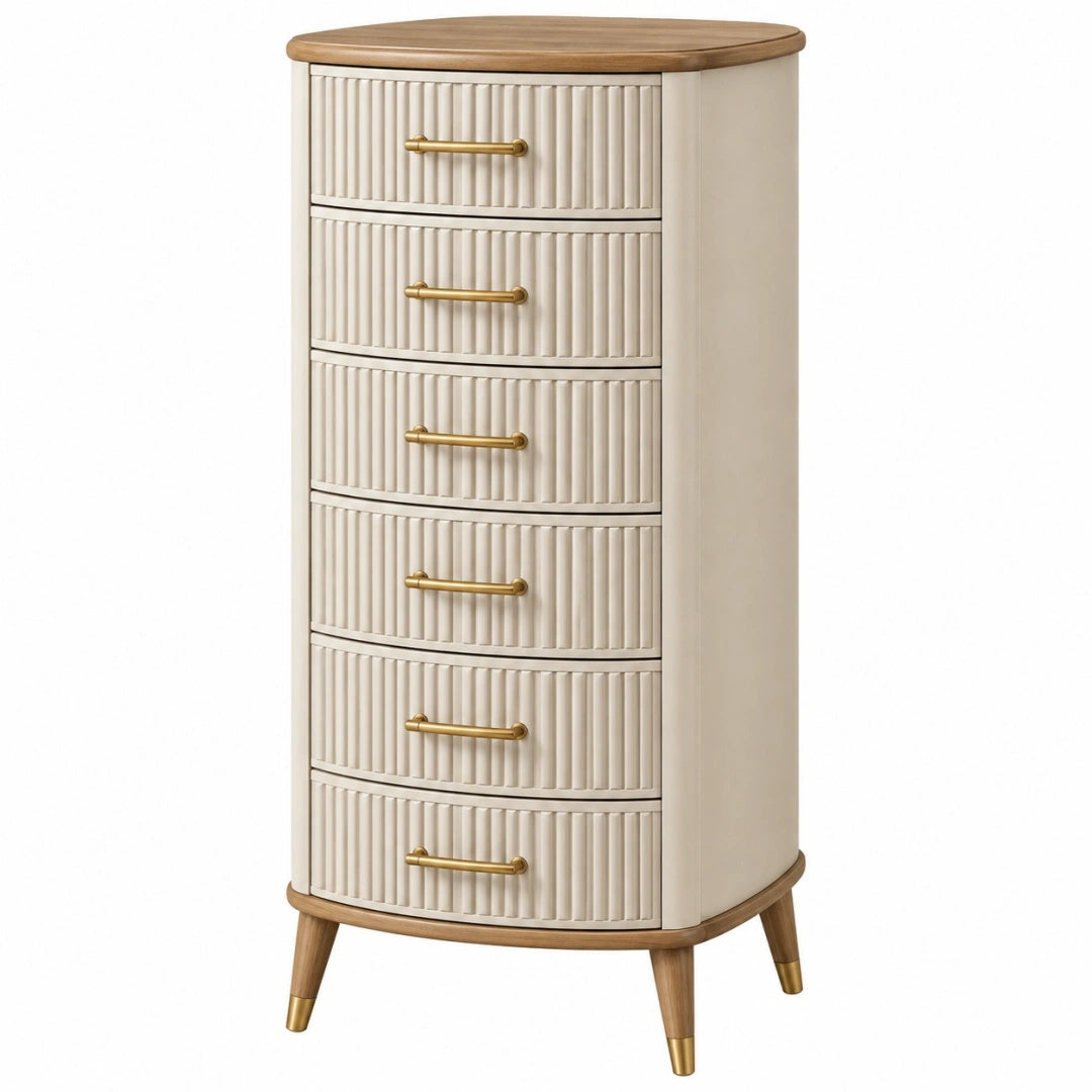 Schubladenkommode 60 x 40 x 120 cm aus Holzwerkstoff in Cremebraun mit 6 Schubladen