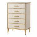 Kommode 80 x 40 x 120 cm Creme Gold mit 5 Schubladen geriffelter Front