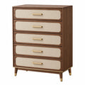 Kommode 80 x 40 x 110 cm Holzoptik Braun Beige mit 5 Schubladen im Mid-Century-Stil