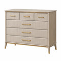 Kommode 120 x 45 x 100 cm in Beige mit geriffelter Holzoptik und 6 Schubladen