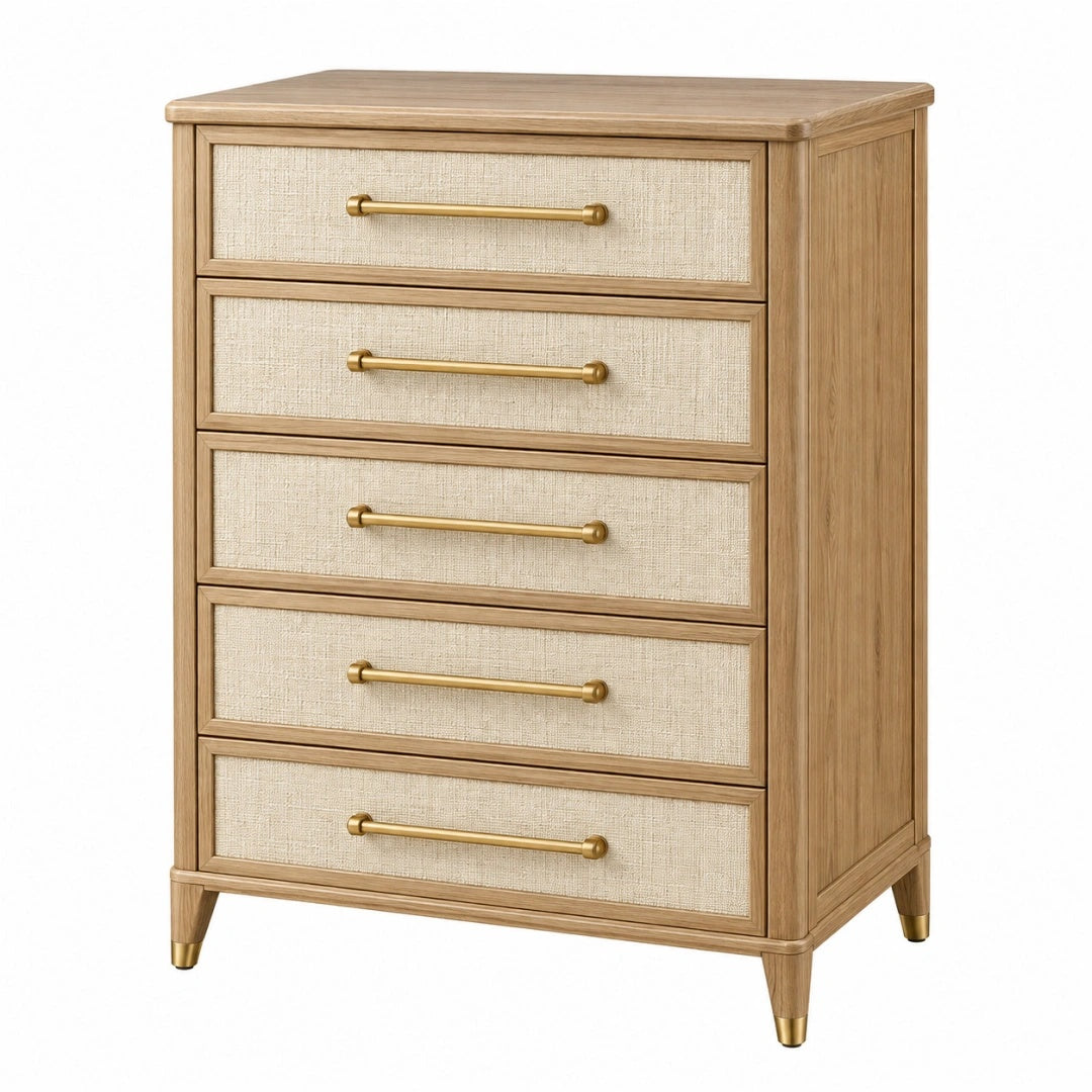 Kommode 90 x 45 x 120 cm Holzoptik Beige mit 5 Schubladen im klassischen Stil