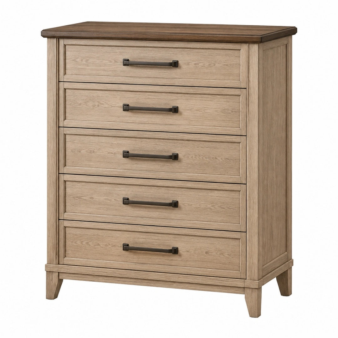 Kommode 90 x 45 x 120 cm Holzwerkstoff Eichefarben mit 5 Schubladen Landhausstil