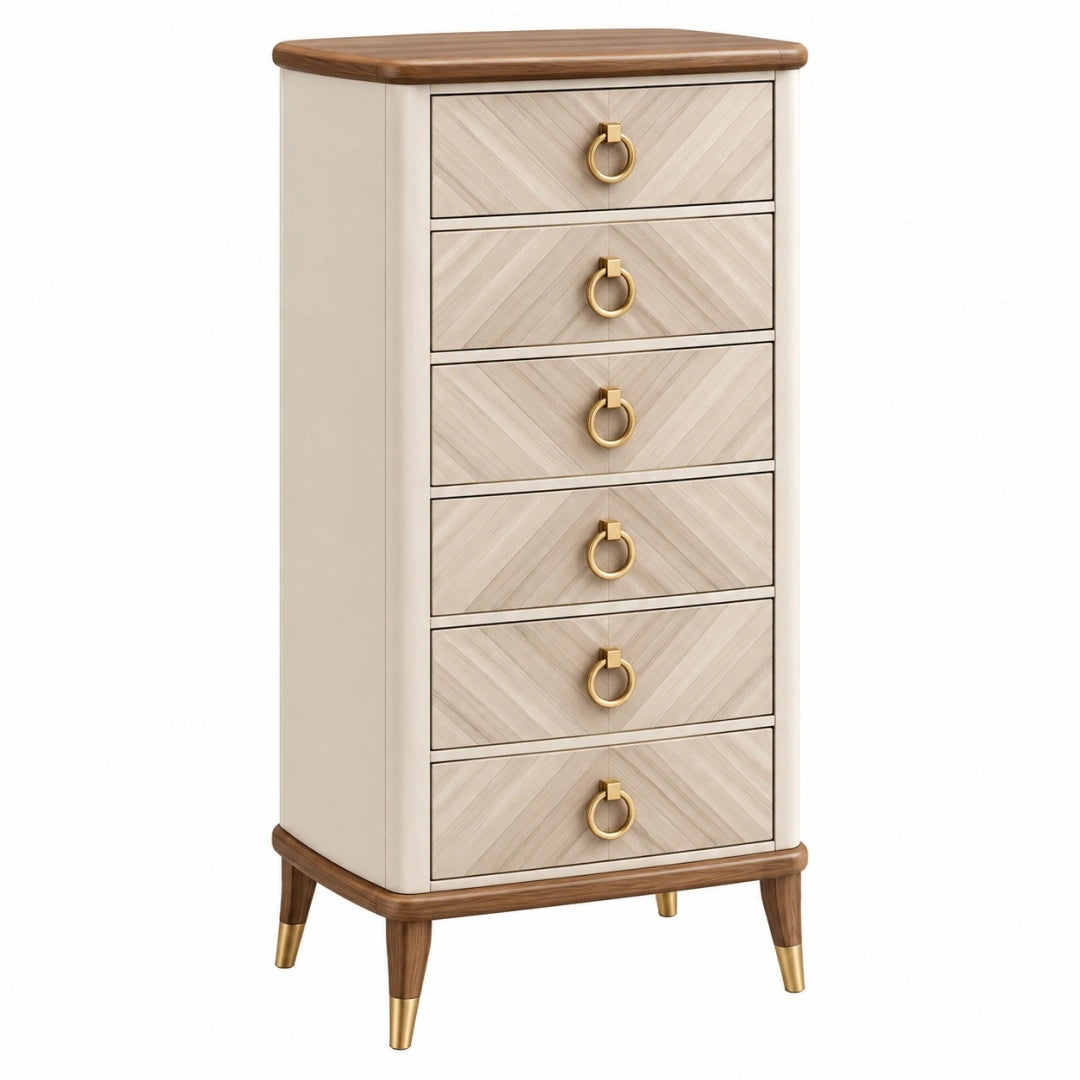 Kommode 60 x 40 x 120 cm in Beige und Braun mit 6 Schubladen im Retro-Stil