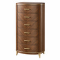 Kommode 80 x 45 x 140 cm in Walnussbraun und Gold mit 6 Schubladen im Art-déco-Stil