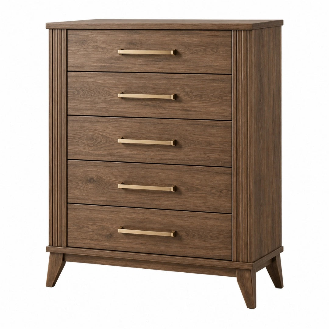 Kommode 90 x 45 x 120 cm Holzwerkstoff Walnussbraun mit 5 Schubladen klassischer Stil