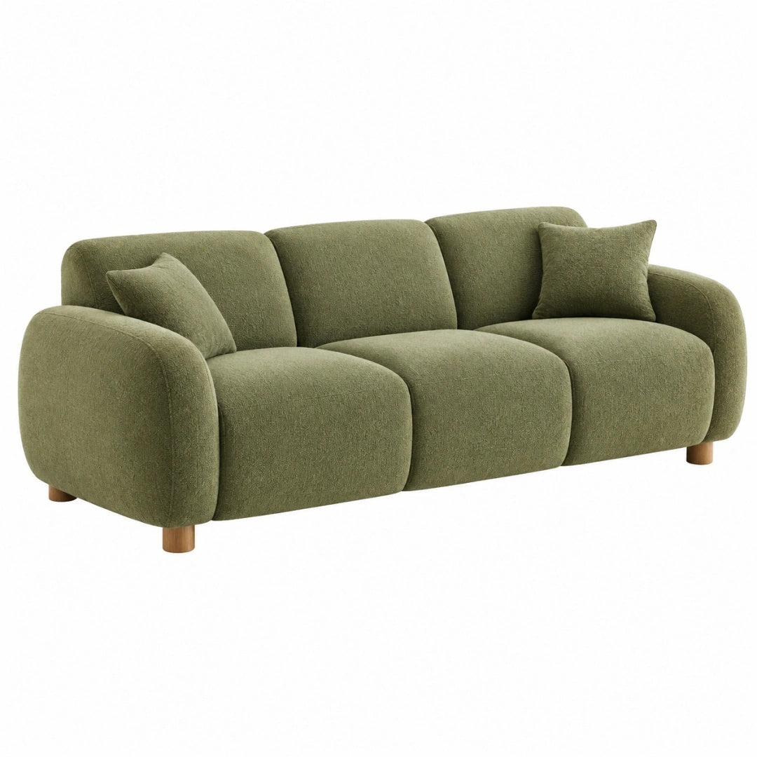3-Sitzer-Sofa 220 cm olivgrüner Stoff mit Holzfüßen - modernes Wohnzimmermöbel