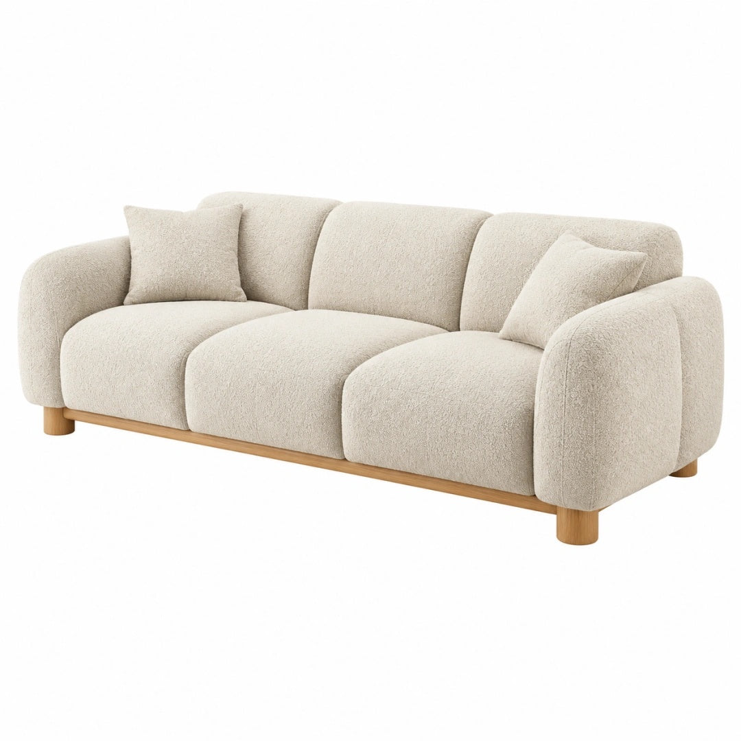 3-Sitzer Sofa 220 cm in Creme mit Bouclé-Stoff und Holzfüßen - Modernes Wohnzimmer Sofa
