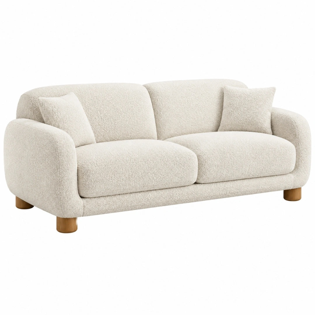 2-Sitzer Sofa 170 x 90 x 78 cm Bouclé Stoff Cremeweiß mit Holzfüßen - Modernes Wohnzimmer Sofa
