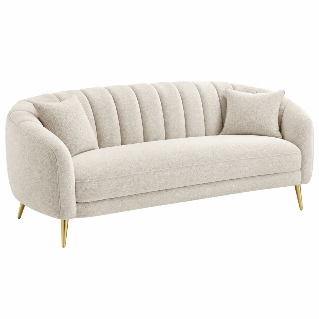 2-Sitzer Sofa 180 cm Bouclé Cremefarben mit Metallfüßen im Retro-Stil