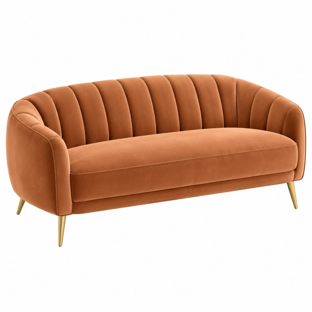 Sofa 170 cm Samt Terrakotta - 2-Sitzer mit Steppung und Metallfüßen