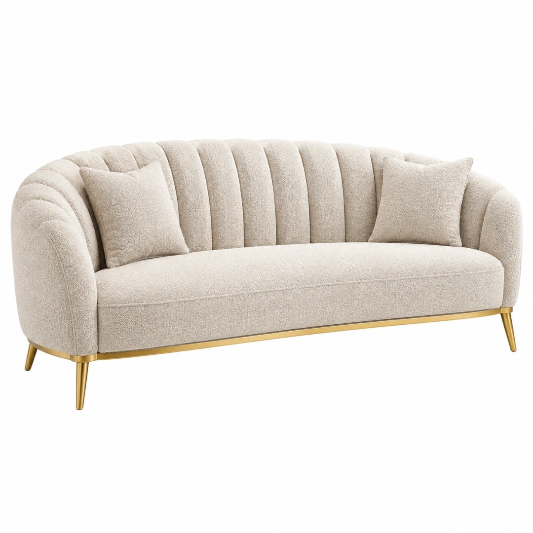 2-Sitzer Sofa 190 x 85 x 78 cm Bouclé Creme mit Metallbeinen und gerippter Rückenlehne