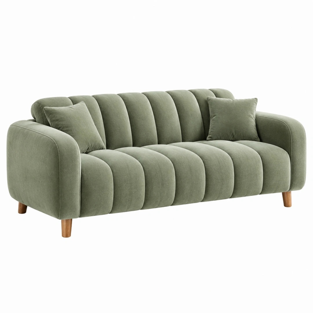2-Sitzer Sofa 170 cm olivgrüner Textilbezug mit Holzfüßen modernes Design