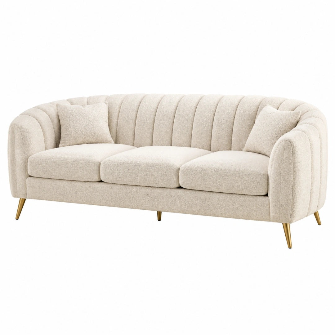 3-Sitzer Sofa 220 x 90 x 78 cm in Creme mit Bouclébezug und Metallfüßen