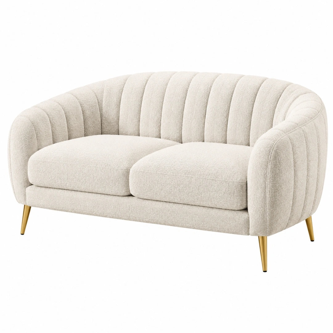 2-Sitzer Sofa 170 x 85 x 78 cm Bouclé-Stoff Cremefarben Retro-Stil mit Metallfüßen