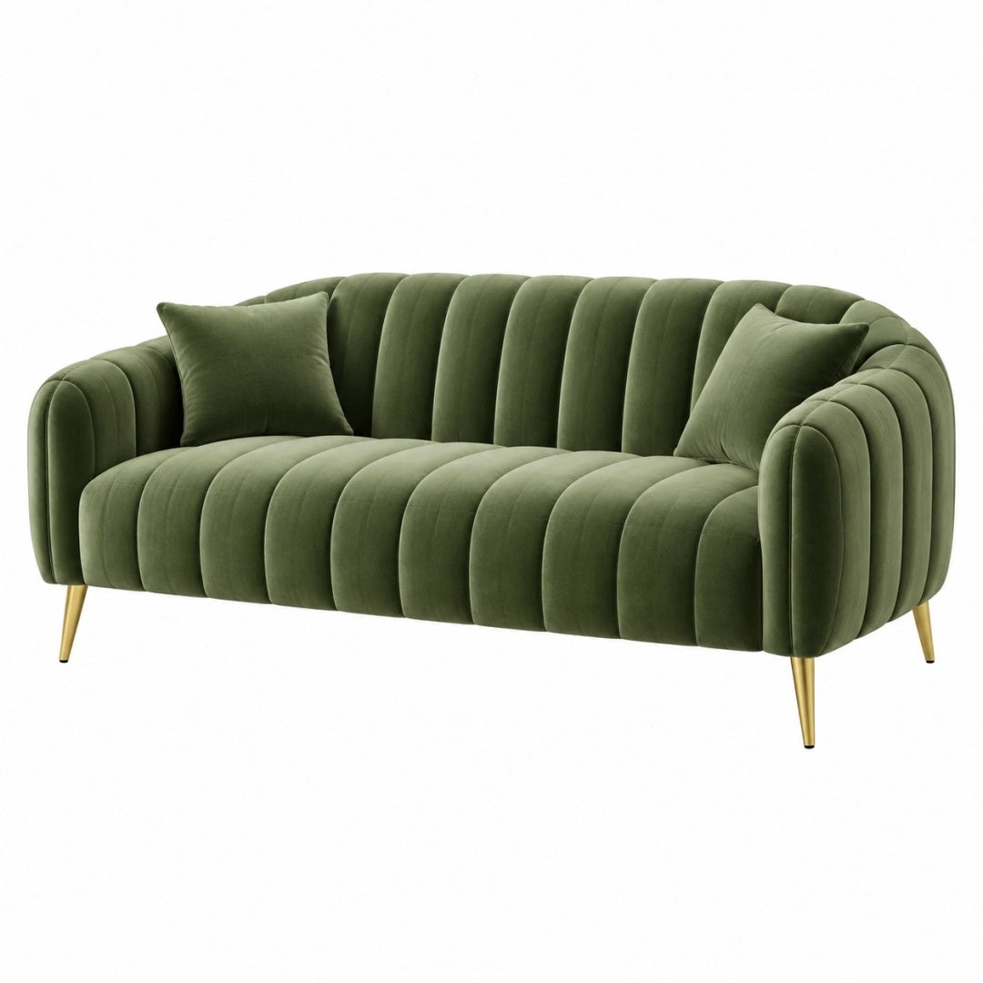 2-Sitzer Sofa 180 cm Samt Olivgrün mit gerippter Polsterung