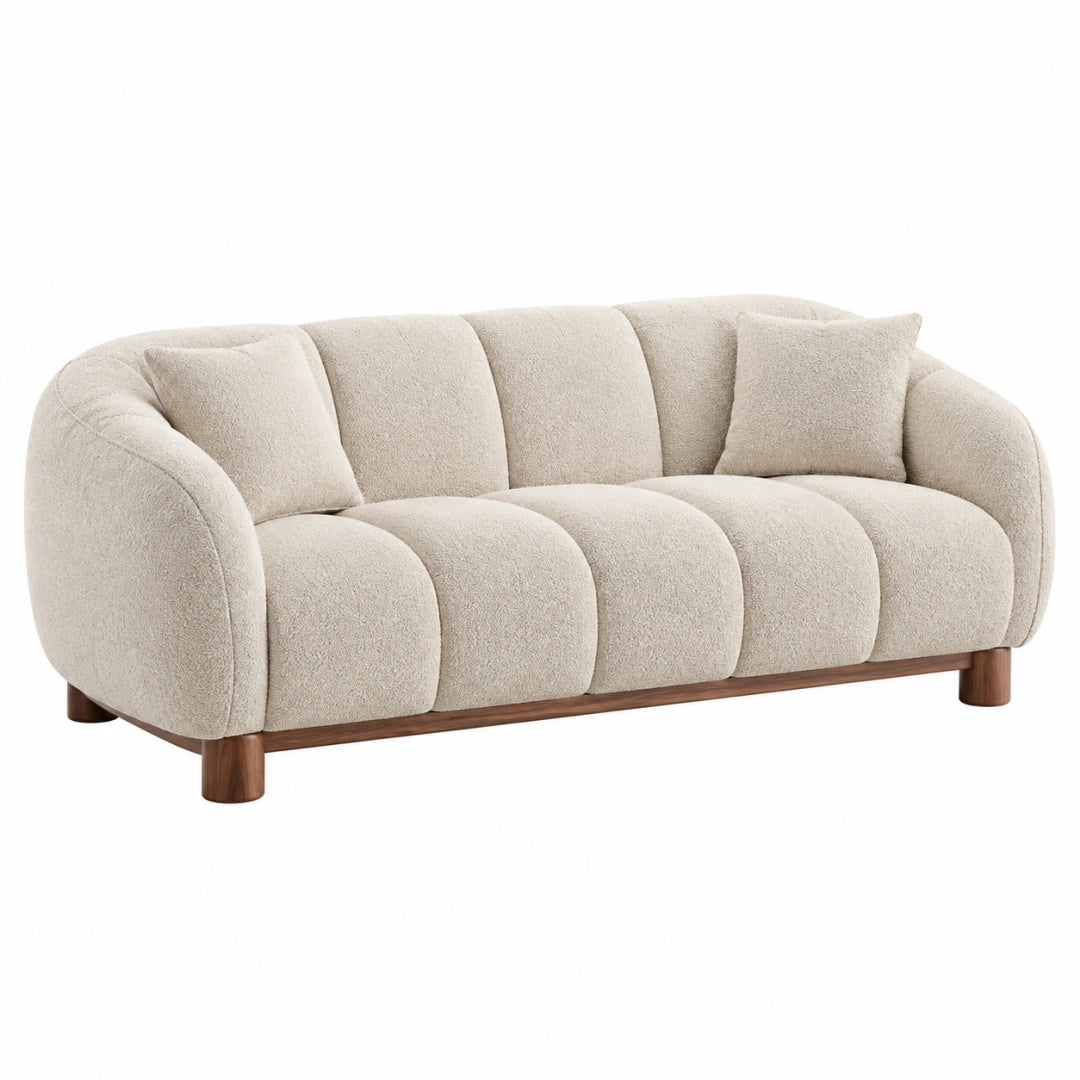 2-Sitzer Sofa 180 x 90 x 75 cm in Creme mit Textilbezug und Holzfüßen - Modernes Polstersofa