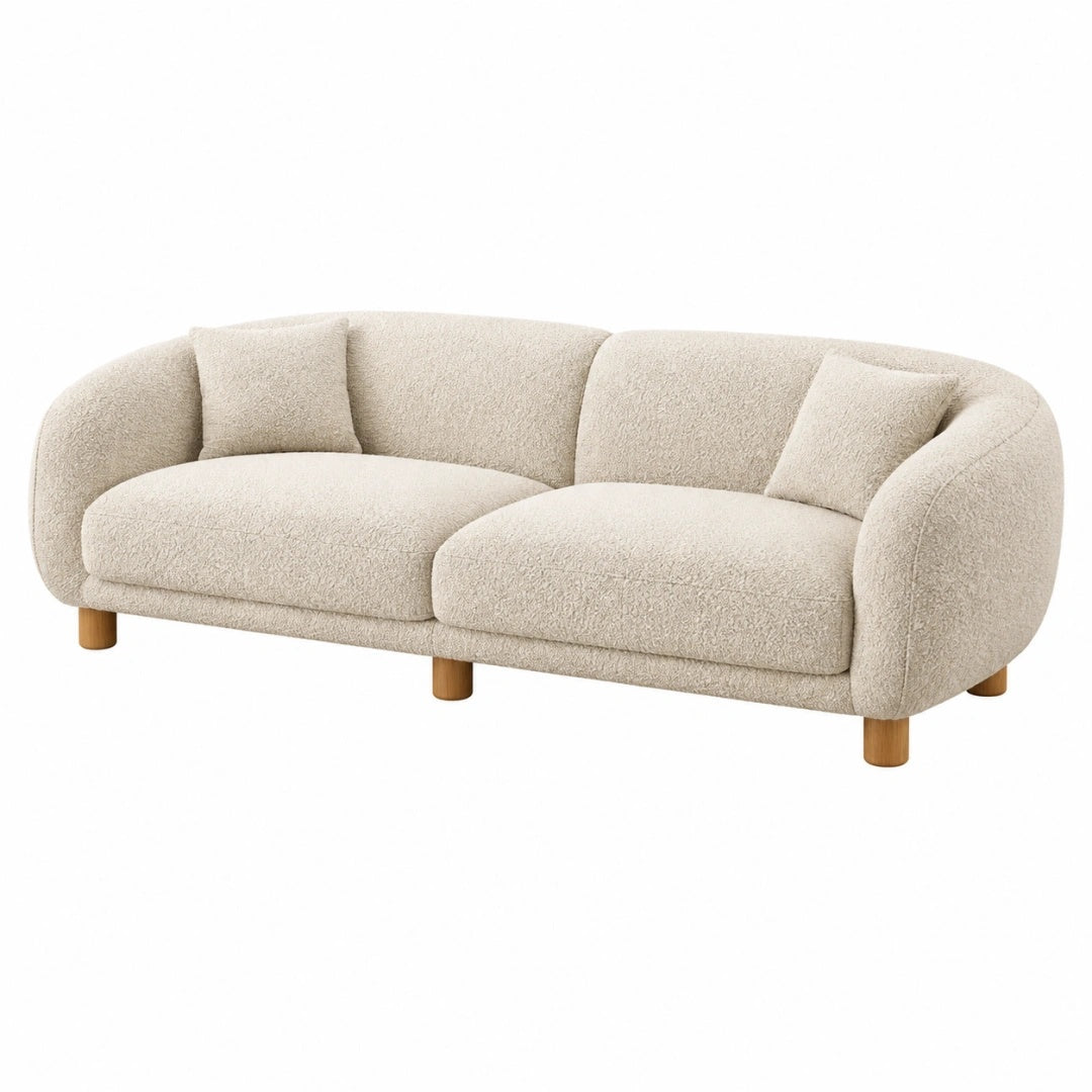 3-Sitzer Sofa 220 cm Bouclé-Stoff Creme mit Holzfüßen modernes Design