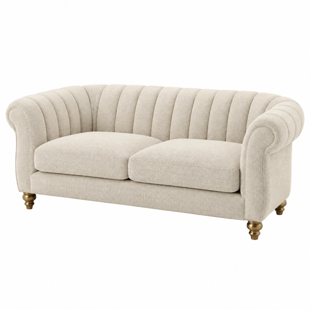 2-Sitzer Sofa 180 cm Creme Textilbezug mit gerippter Rückenlehne